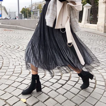Mishow Feminino saias do Outono Inverno De 2018 Nova Alta da cintura estilo coreano plissado sólido Mulheres Meados de bezerro senhoras de Saia MX18D1707