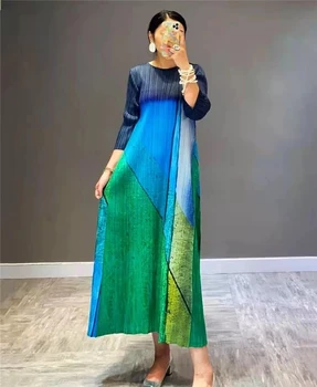 Miyake Plissado 2022 Nova Queda Retro Alta Moda Francesa Europeu Feminino De Graça Vestido Longo, Vestido Indiano Designer Original Em Estoque