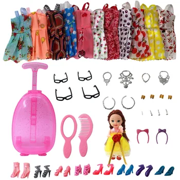 Moda 1 Conjunto de Boneca, Acessórios para Roupa da Boneca Barbie Sapatos Botas Mini Vestido de Bolsas Coroa de Ganchos de Óculos de Menina Boneca Brinquedo Crianças