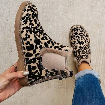 Moda Calçados femininos Nova de Outono/inverno Leopard Impressão Casual Botas de Senhoras Botas Chelsea Tamanho 43 Mulheres Sneakers, Botas femininas 2022