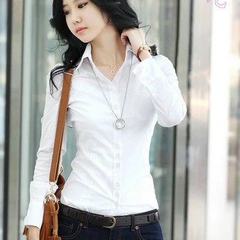 Moda das Mulheres OL Camisa de Manga Longa, Vire para baixo de Gola Botão Senhora de Blusa Branca Preta de Manga Curta Tops
