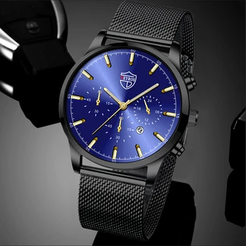 Moda de Luxo Malha de Aço Inoxidável Correia de Quartzo 2022 Homens Relógios Masculinos de Couro Calendário esportivo Luminoso do Relógio relógio masculino