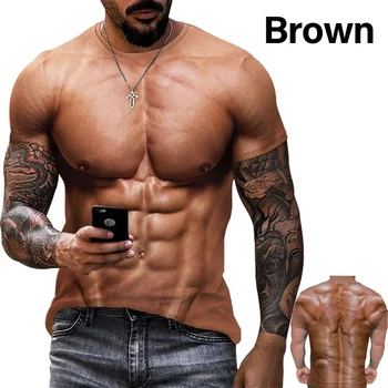 Moda masculina Engraçado Muscular Homens T-Shirt de Impressão 3D Camiseta Casual, Gola Redonda, Manga Curta T-Shirt de grandes dimensões Rápido de Secar Roupa