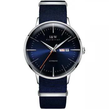 Moda MIYOTA Automática Homens do Relógio marca de Luxo de I&W Duplo calendário Relógio Mecânico Safira Impermeável em Nylon faixa de Relógio