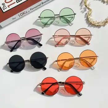 Moda Retrô Óculos Redondos Mulheres de Óculos de Sol de Lentes de Liga de Óculos de sol de Crianças do sexo feminino de Óculos com Armação de Driver de Óculos de Acessórios do Carro