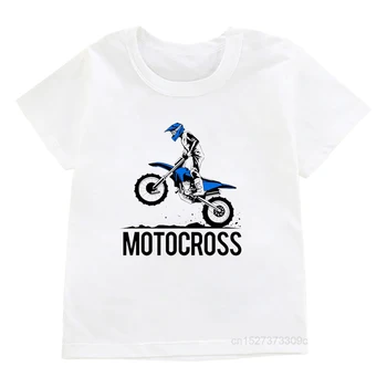 Motocross Dirt Bike Moto Imprimir T-shirt Meninos Branco Fresco T-Shirts Crianças Harajuku Camisa de Verão de Manga Curta Camiseta Streetwear