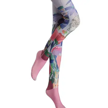 Mulher de meia-Calça estilo Chinês série Lotus Impresso meia-Calça Feminina Confortável Menina de meia-Calça
