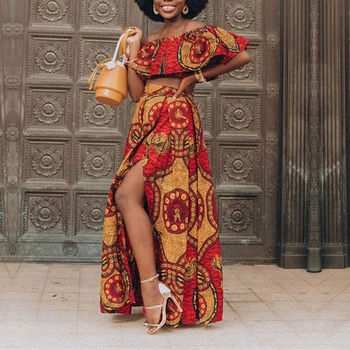 Mulheres Africanas Roupas Da Moda 2 Peças Conjunto (Tops+Saias) Ankara Cera Saia Tradicionais De Roupas De Senhoras Partido Africano Vestidos Novos