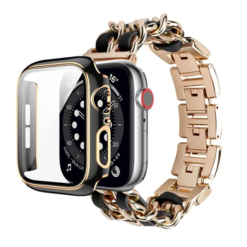 Mulheres Alça Case para Apple Relógio de 40 mm Pulseira de Aço Inoxidável Relógio Banda para o Iwatch 7 6 SE 5 4 44mm 45mm 41mm de 38mm de 42mm de Moda