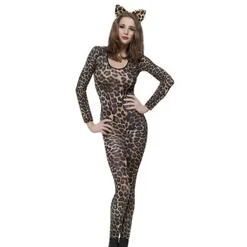 Mulheres Animal Bodysuit Mulheres Halloween Cosplay Sexy Leopard Tigre Macacão De Trajes De Festas Desempenho Trajes Com Fita Para A Cabeça