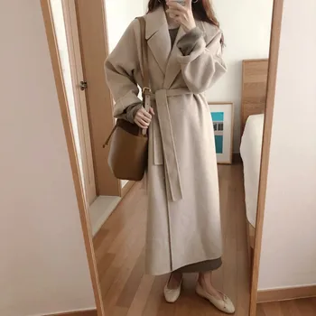 Mulheres Coreano Inverno Casaco Longo Outwear Casaco Solto Plus Size Malha Listrada De Manga Comprida Manteau Femme Inverno Elegante