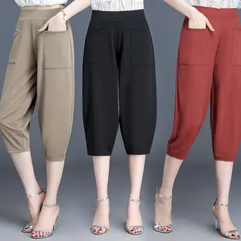 Mulheres de Calças de Verão de Mulheres Cortada Calças de Cintura Elástica Casual Calças das Mulheres Calças Pantalones De Mulher