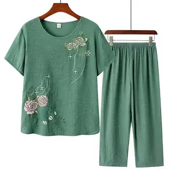Mulheres de Manga Curta T-shirt Superior Calças de estampa Floral Solta Loungewear Casa, Roupa de Roupas femininas пижама женская 2020