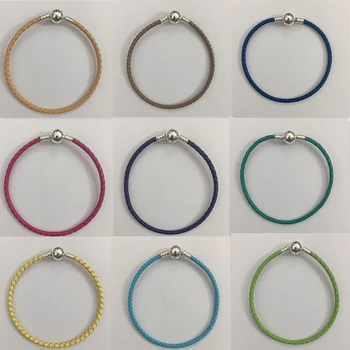 Multi-cor opcional de nova prata esterlina 925 jóias pulseira de corda de couro adequado para Pandora moda DIY mulheres pré aniversário