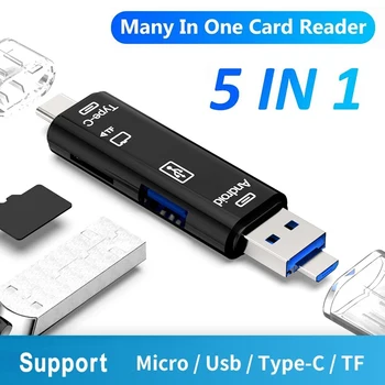 Multifunção 5 Em 1 Usb 2.0 Tipo C/Usb /Micro Usb/Tf/SD Leitor de Cartão de Memória OTG Leitor de Cartão Adaptador de Acessórios do Telefone Móvel