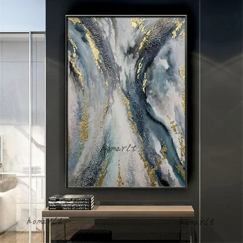 Mármore Textura Abstrata Ouro Azul rio de Parede de Arte Moderna de Estilo de Lona Pintura de Tinta mar onda Decorativos Foto de Decoração de Casa