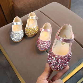 Na primavera e no Outono as Crianças Sapatos de Meninas Princesa de Lantejoulas de Cristal Sapatos Estudante Fase Brilhante de Dança Sapatos Para Meninas Crianças zapatos niña