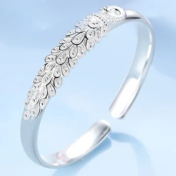 Nobre muito 925 prata esterlina Pavão tela de abertura bracelete Pulseira para as mulheres a moda festa de casamento Acessórios, jóias de presente