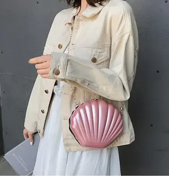Nova Moda Shell Cadeia de Saco de Ombro Cor Sólida Bolsas Mulheres Pequena PVC Crossbody Sacos