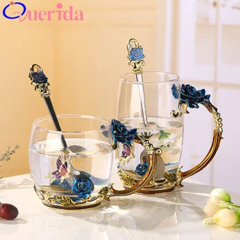 Nova Novidade de Esmalte Xícara de Café, uma Caneca de Chá da Flor Copos para Bebidas Quentes e Frias Vidro Xícara de Chá de Chá Perfumado Garrafa de Vidro Presentes