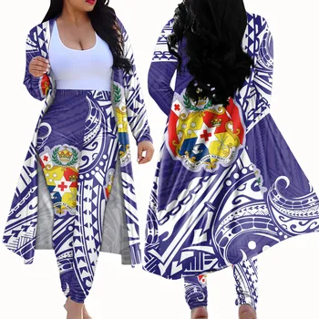 Novas Chegadas de Tonga, na Polinésia Tatuagem de Duas peças Casaquinho de Calça Conjunto Personalizado Kimono Jaqueta de Estilo Havaiano Calças compridas Casaquinho de 2pcs