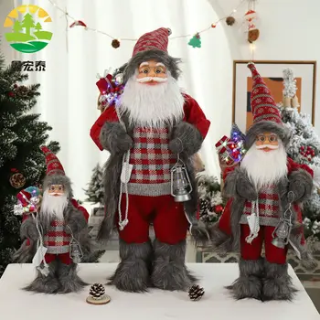 Novo Ano de 2022 Emissor de Luz Pano de Papai Noel Com as Luzes feitos à Mão, Decorações de Natal Artesanato, Decorações de Boneca Dropshipping