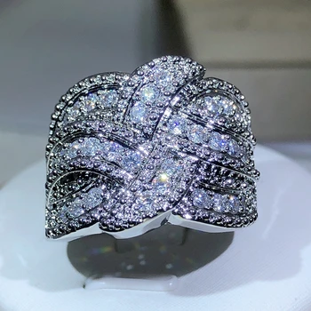 Novo Cintilantes CZ Zircão Pedra S925 Cor de Prata Anéis de viton para as Mulheres de Casamento Noivado de Moda, de Jóias de Luxo