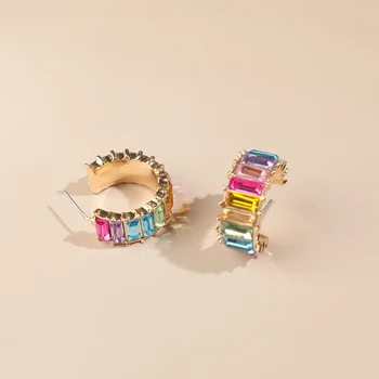 Novo Design de Vidro C Forma de Brincos para Mulheres da Moda Multicolor Cristal de rocha da Instrução Brincos Boho Jóias de Casamento