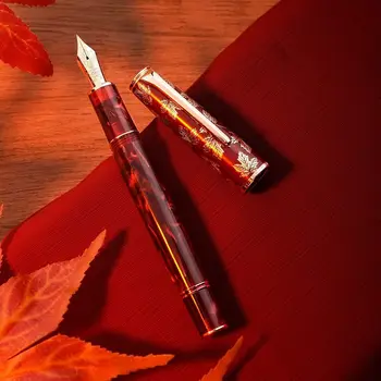 Novo Hongdian N8 Caneta-tinteiro Vermelho Resina Acrílica Maple Leaf Escultura Cap EF/F Nib Caimento Suave Escrever de Caneta com Conversor de presentes canetas