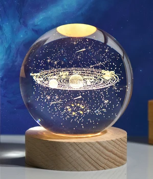 O 3D Solar Galaxy Vidro de Cristal Bola Esfera de Luzes de LED USB Astronomia Bola de luz da Noite de Decoração de Casa de Ornamento de Presentes de Aniversário para Crianças