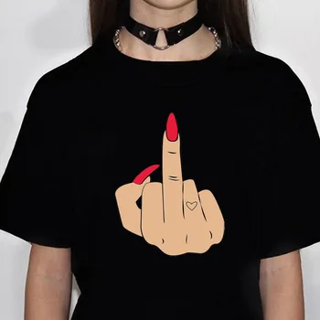 O Dedo médio Imprimir T-Shirt das Mulheres Harajuku Camiseta Camisas Unhas Vermelhas anos 90, Hip Hop, Punk Mulheres Camisa Hipster Streetwear Femme