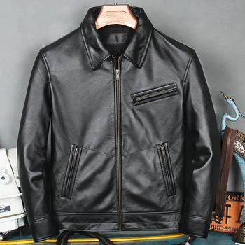O envio gratuito.Nova chegada.qualidade macia Jaqueta de couro,homens magros genuíno casaco de couro.clássico motociclista de couro de roupas.vendas preto