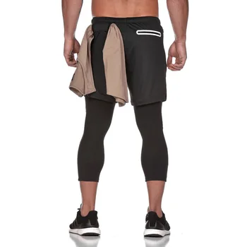 O verão masculino de Esportes de Cor Sólida Multi-saco de Reta Suor-absorvente Cortada Calças Esportes Fitness Shorts