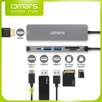Omars 6-em-1 USB HUB Tipo C para HDMI compatível com o HUB PD 100W Carregador USB 3.0 o Divisor de SD TF Leitor de Cartão para o MacBook Pro Interruptor do Ar