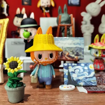Original POPMART Labubu Elf Art Série Cega Caixa de Brinquedo Figura Confirmou Estilo Bonito Personagem de Anime Presente Mona Lisa
