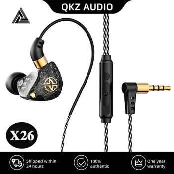 Original QKZ X26 Fone de ouvido de 3,5 mm De Ouvido Estéreo Hi-Fi Fone de ouvido com Fio Super Bass Movimento de Cancelamento de Ruído Jogo de Fones de ouvido Com Mic HD