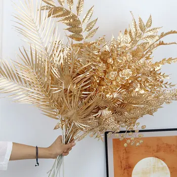 Ouro Plantas Artificiais Holly Ginkgo Eucalipto Folha Falso Flores Decoração De Casamento Em Casa Mesa Da Sala De Decoração De Ano Novo 2023