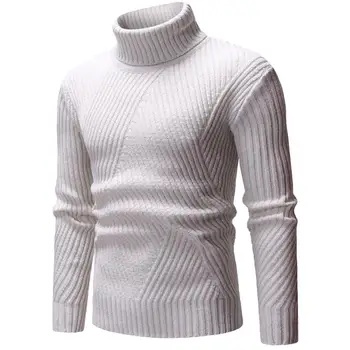 Outono, Moda de Inverno da Marca de Roupas de Homens Novos Blusas Quentes Slim Fit Gola do Pulôver de Malha Camisola Homens Cinza Preto Branco