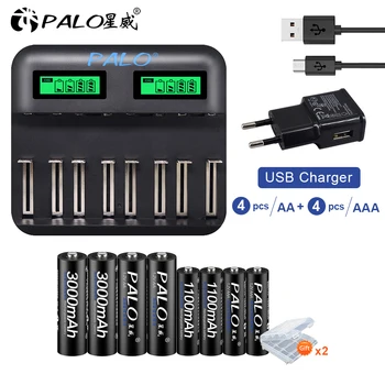 PALO 1,2 V 3000mah Bateria Recarregável AA+AAA 1100mah Bateria com Display LCD Inteligente USB Carregador de Bateria AAA para AA C D Bateria