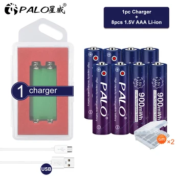 PALO 2-8pcs 1,5 V Li-ion AAA Bateria Recarregável 900mWh Carregador de Bateria Recarregável de Lítio AAA Bateria para Brinquedos Lanterna