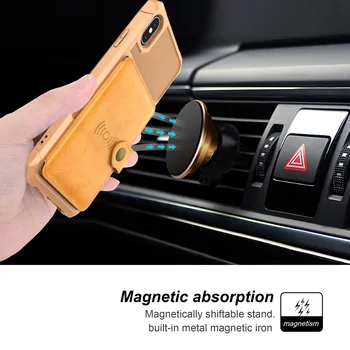 para o iPhone 14 13 12 11 Pro XS Max Mini 8 7 Plus Caso Luxo Retrô Negócios Magnético Carro Saco do Bolso do Titular do Cartão de Capa de Couro