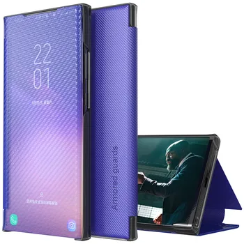 Para Samsung Galaxy Nota 20 Ultra Caso de Fibra de Carbono, Espelho Inteligente Couro Flip Case para o Galaxy Note 8 9 10 Mais Note10 Pro Tampa