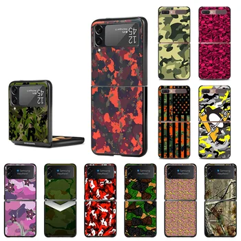 Para Samsung Z Flip 3 5G Casos de Camuflagem do Exército Camo Pintado Capa Preta Dura da caixa do Telefone Para o Galaxy Z Flip3 Proteção Fundas