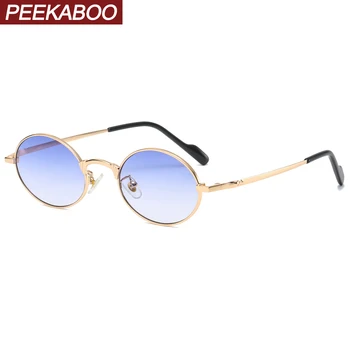 Peekaboo redonda pequena de óculos de sol vintage mulher do metal do ouro oval óculos de sol para homens uv400 hip hop estilo de moda 2022 azul marrom