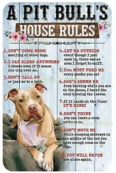 Pitbull Regras da Casa não Chegar em Casa com Cheiro de Outros Cães Poster Retro Placa de Estanho Sinal de Parede Decoração para a Cozinha Casa de Fazenda Pub