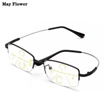 Podem Flor De Liga De Titânio Multifocais Óculos De Leitura Progressiva, Metade Do Quadro De Prescrição De Óculos Anti-Azul De Vidro, Moldura De Homens +4
