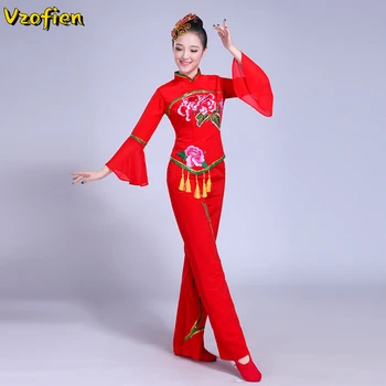 Popular Chinesa Yangko De Dança Clássica, Dança, Figurinos Mulheres Red Nacional De Cintura Tambor Praça Dança Hanfu Roupas Performance No Palco