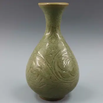 Porcelana chinesa Celadon Esmalte Carved Desenhos Vaso 8.90 polegadas Imitação Antigos Ofícios Ornamen