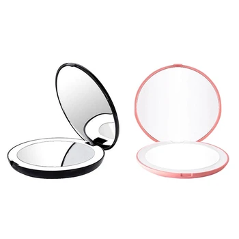 Portátil Dobrável Espelho Com Luz de LED Espelho para Maquiagem, 10X Lupa, 12 Grânulo da Lâmpada Mini-Espelho