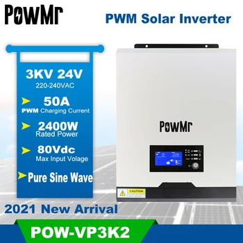 PowMr 3KVA 2400W Híbrido Inversor Solar Carregador de 24VDC 230VAC Built-in 50A PWM Controlador de Carga Solar wi-FI Monitor Solar, Inversor